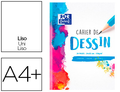 CAHIER DESSIN OXFORD COUVERTURE CARTE PELLICULE A4+ 24X32CM 24 PAGES 120G