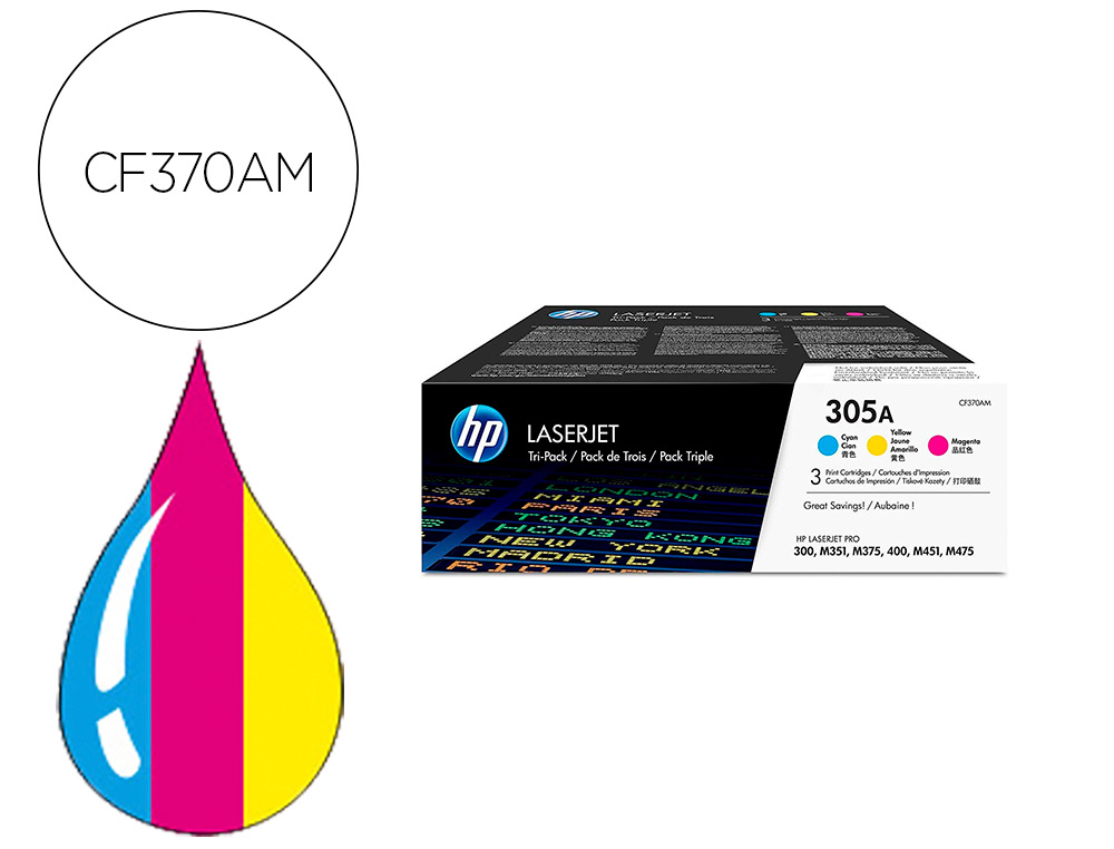 TONER HP N.305A COULEUR PACK DE 3 UNITS