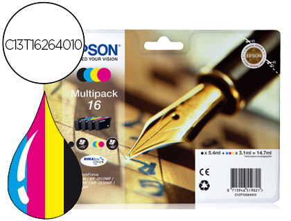 CARTOUCHE EPSON T1626 JET D'ENCRE 16 MULTIPACK PACK 4 COULEURS NOIR/JAUNE/CYAN/MAGENTA 165P