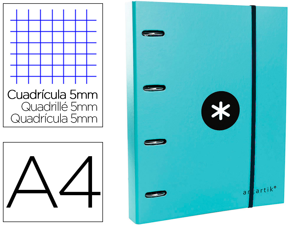 CLASSEUR ANTARTIK 4 ANNEAUX RONDS 40MM A4 CARTON REMBORD FEUILLETS MOBILES Q5X5 COLORIS MENTHE