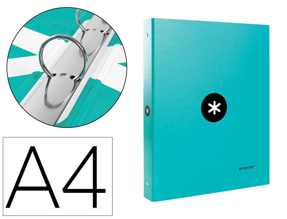 CLASSEUR ANTARTIK 4 ANNEAUX RONDS 25MM A4 CARTON REMBORD COLORIS MENTHE
