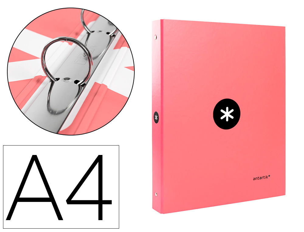 CLASSEUR ANTARTIK 4 ANNEAUX RONDS 25MM A4 CARTON REMBORD COLORIS CORAIL
