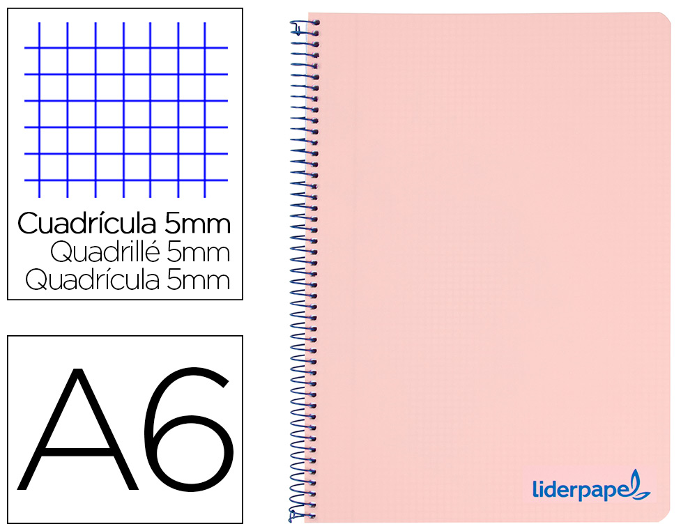 CAHIER SPIRALE LIDERPAPEL A6 MICRO WONDER 240 PAGES 90G    5X5MM 4 BANDES COULEURS ROSE