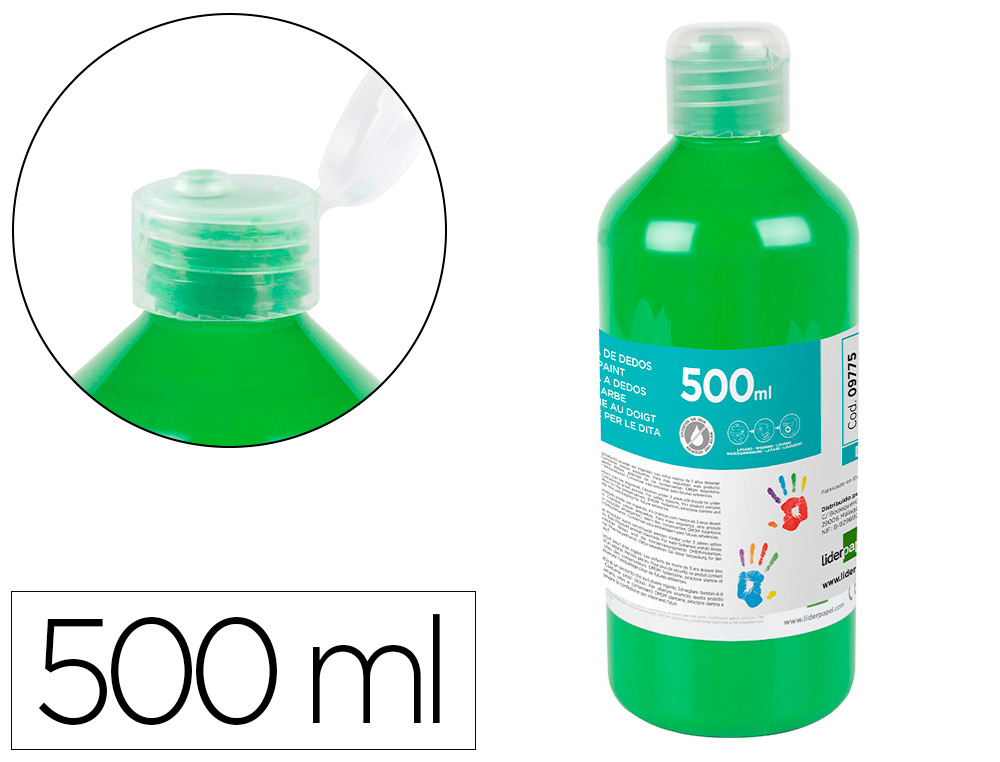GOUACHE DOIGT LIDERPAPEL LIQUIDE LAVABLE BASE EAU      COLORIS VERT FLACON DE 125ML
