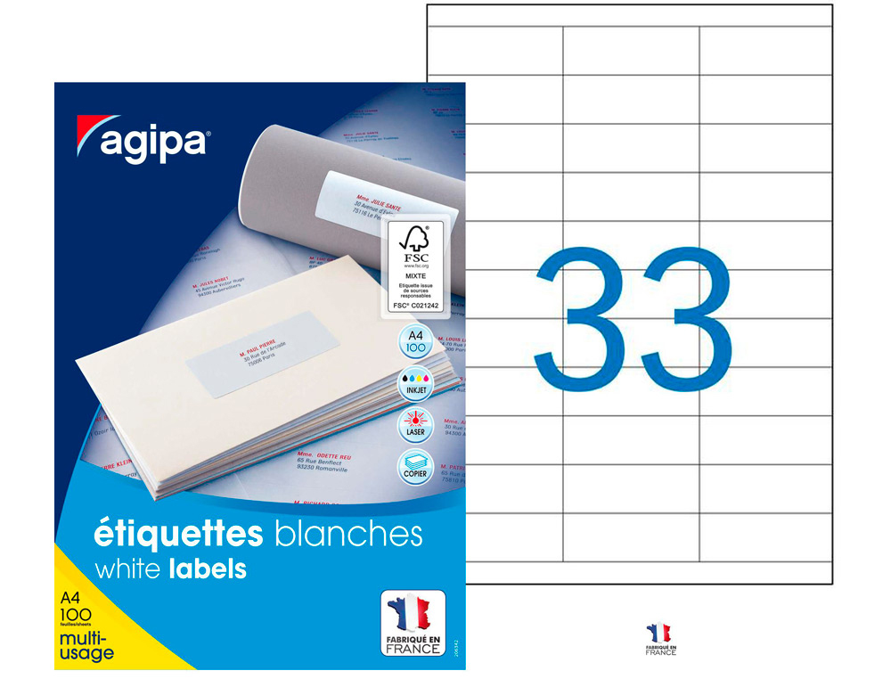 TIQUETTE ADHSIVE APLI AGIPA MULTI-USAGE 70X25MM TOUTE IMPRIMANTE BOTE 3300 UNITS
