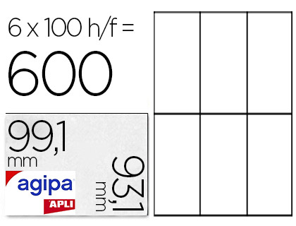 TIQUETTE ADHSIVE APLI AGIPA MULTI-USAGE 99.1X93.1MM TOUTE IMPRIMANTE COINS ARRONDIS BOTE 600 UNITS
