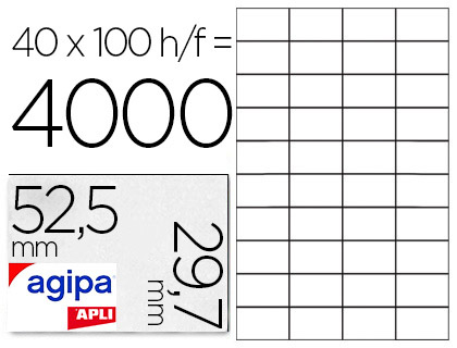 TIQUETTE ADHSIVE APLI AGIPA MULTI-USAGE 52.5X29.7MM TOUTE IMPRIMANTE BOTE 4000 UNITS