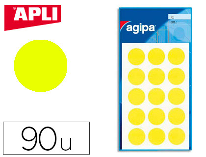 PASTILLE ADHSIVE APLI AGIPA DIAMTRE 19MM PERMANENTE COLORIS JAUNE POCHETTE 90 UNITS