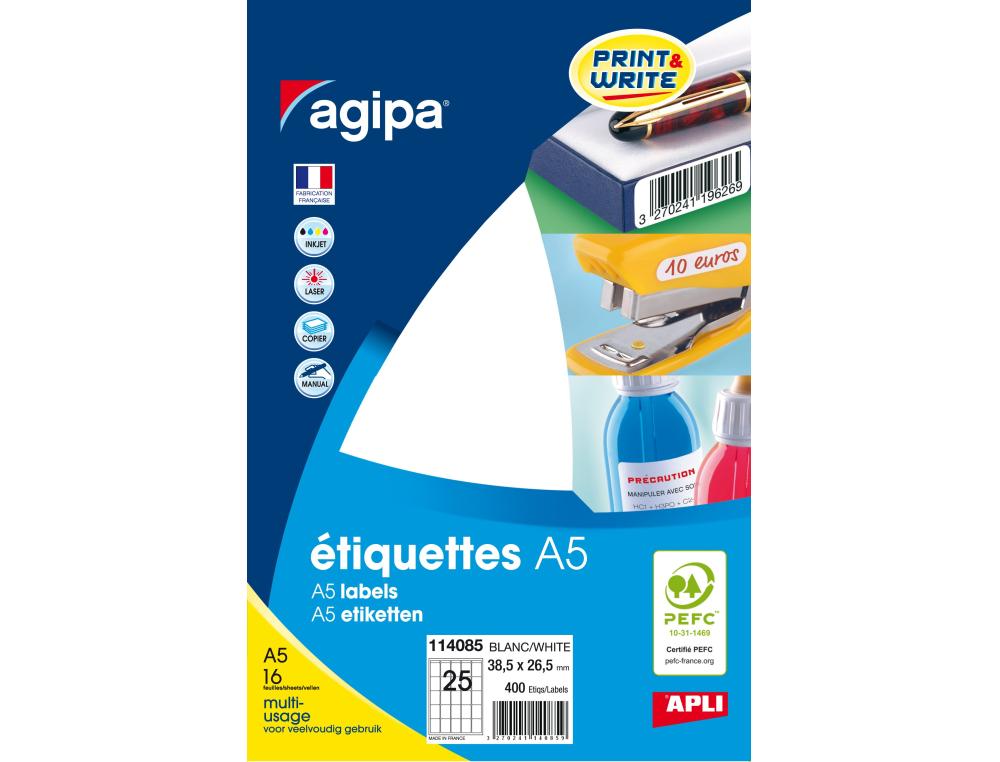 TIQUETTE ADHSIVE APLI AGIPA 38.5X26.5MM MULTIUSAGE TUI   A5 400U
