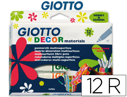 MARQUEUR GIOTTO DCOR MATERIALS MULTI-SUPPORTS PERMANENT SUR SURFACES POREUSES EFFAABLE SUR VERRE 12 UNITS ASSORTIES