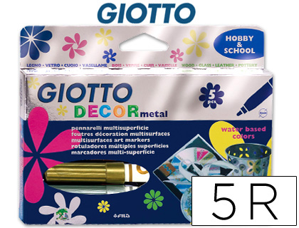 FEUTRE COLORIAGE GIOTTO DCOR MTAL POINTE BLOQUE 4 MM INODORE ENCRE BASE EAU COLORIS ASSORTIS TUI 5 UNITS