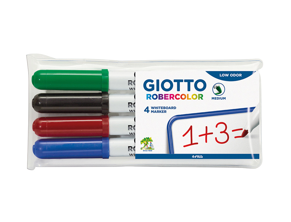 MARQUEUR GIOTTO ROBERCOLOR TABLEAU BLANC POINTE MEDIUM OGIVE 4 MM ENCRE EFFAABLE COULEURS ASSORTIS TUI 4 UNITS