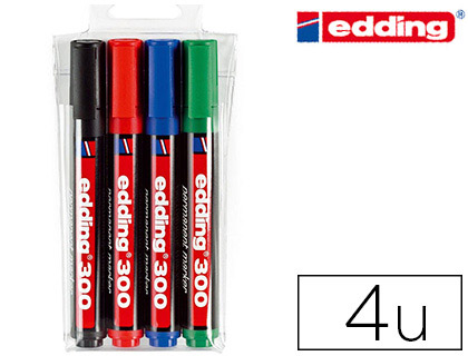 MARQUEUR EDDING PERMANENT E300 POINTE OGIVE TRAC 1.5/3MM CORPS PLASTIQUE POCHETTE 4 UNITS ASSORTIES