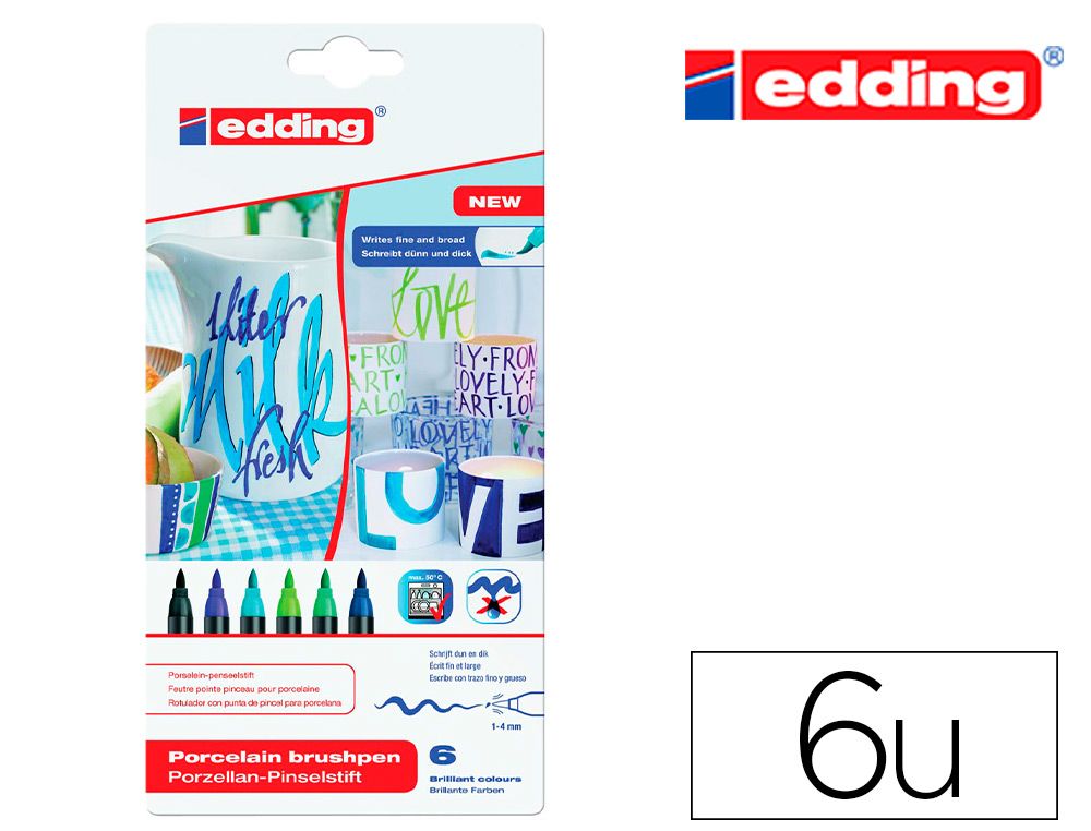 FEUTRE EDDING PORCELAINE E4200 CRAMIQUE MAILLE VERRE POINTE PINCEAU FINE FLEXIBLE POCHETTE 6 COLORIS FROIDS