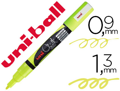 MARQUEUR UNIBALL CRAIE CHALK MARKER POINTE CONIQUE FINE 0.9/1.3MM CRAIE LIQUIDE COULEUR LUMINEUSE JAUNE FLUO