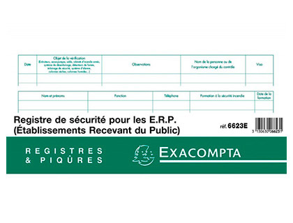 REGISTRE SCURIT POUR TABLISSEMENTS RECEVANT DU PUBLIC EXACOMPTA PIQU 240X320MM 32 PAGES