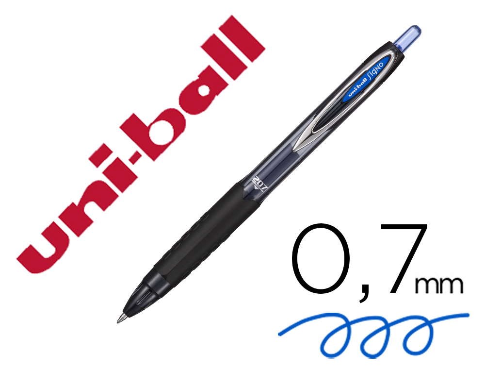 STYLO-BILLE UNIBALL SIGNO 207 CRITURE MOYENNE 0.5MM RTRACTABLE ENCRE GEL DOUBLE BILLE SCHAGE IMMDIAT COLORIS BLEU