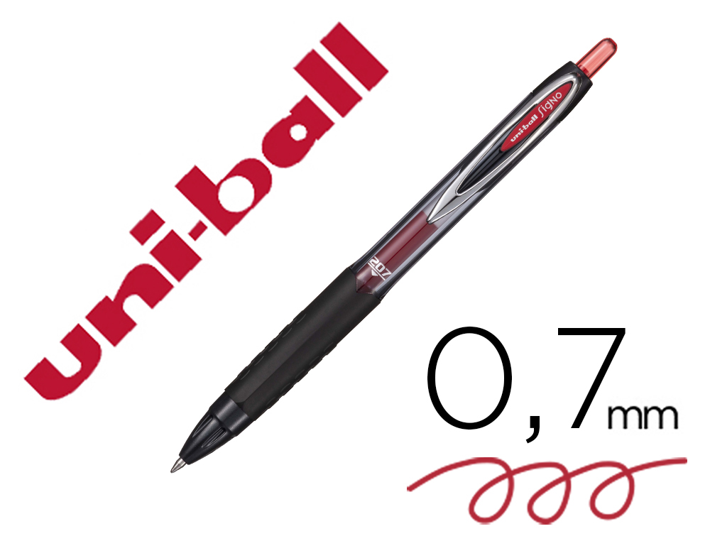 STYLO-BILLE UNIBALL SIGNO 207 CRITURE MOYENNE 0.5MM RTRACTABLE ENCRE GEL DOUBLE BILLE SCHAGE IMMDIAT COLORIS ROUGE