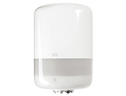 DISTRIBUTEUR ESSUIE-MAINS TORK M2 DVIDAGE CENTRAL BOBINE ABS ANTICHOC RECYCLABLE FENTRE VISUALISATION CLEF BLANC