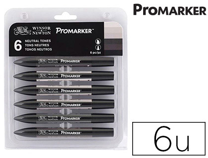 MARQUEUR PROFESSIONNEL W&N PROMARKER DOUBLE POINTE TONS NEUTRES GRIS FROID/NOIR SET 6 UNITS       0290154