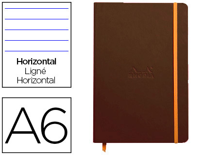 CARNET RHODIA WEBNOTEBOOK A6 9X14CM COUVERTURE SIMILI CUIR TAUPE 192 PAGES 90G LIGNÉ ÉLASTIQUE MARQUE-PAGE ORANGE