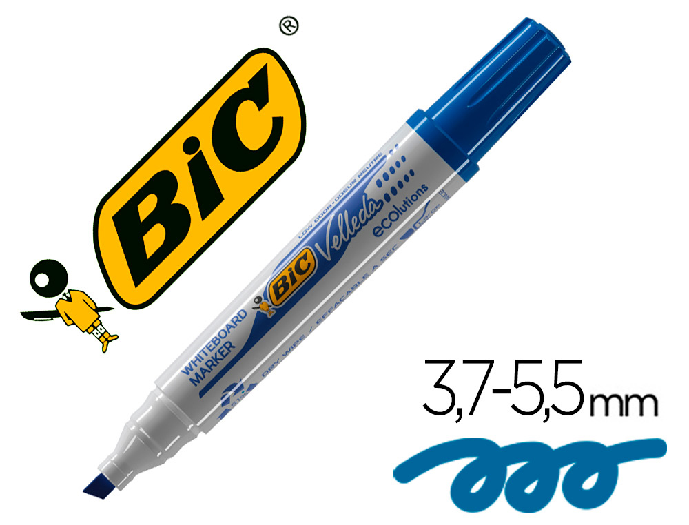 MARQUEUR BIC VELLEDA 1751 EFFAABLE POINTE BISEAUTE TRAC 2/5MM ENCRE BASE ALCOOL INODORE CORPS PLASTIQUE BLEU