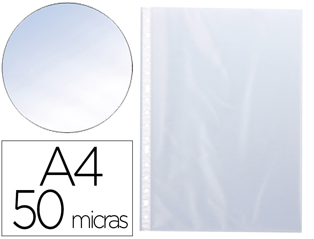 POCHETTE Q-CONNECT POLYPROPYLNE LISSE 5/100E PERFORE CRISTAL ANTISTATIQUE A4 210X297MM BOTE 100 UNITS