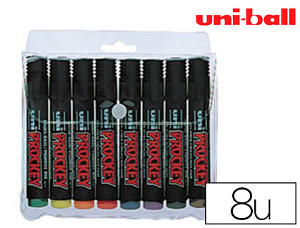 MARQUEUR UNIBALL UNI PROCKEY PERMANENT POINTE BISEAUTE TRAC 2/5MM ENCRE SANS ALCOOL CORPS PLASTIQUE POCHETTE 8 UNITS