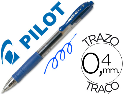 ROLLER PILOT G2 7 ECRITURE MOYENNE 0.4MM ENCRE GEL RETRACTABLE RECHARGEABLE CORPS TRANSLUCIDE GRIP CAOUTCHOUC BLEU