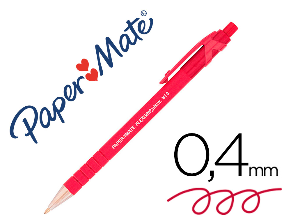 STYLO-BILLE PAPER MATE FLEXGRIP ULTRA CRITURE MOYENNE 0.7MM ENCRE DOUCE CORPS STRI ANTI-GLISSE RTRACTABLE ROUGE