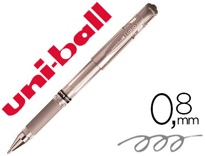 STYLO-BILLE UNIBALL SIGNO BROAD CRITURE LARGE 0.8MM POINTE 1MM GRIP CAOUTCHOUC ENCRE GEL RSISTANT EAU LUMIRE ARGENT