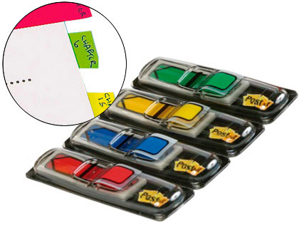 MARQUE-PAGES POST-IT INDEX FLCHES 12X44MM 96F COLORIS CLASSIQUES BLEU JAUNE ROUGE VERT LOT 4X24 UNITS