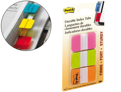 MARQUE-PAGES POST-IT INDEX RIGIDE 25X44MM 22F 3 COLORIS ROSE VERT ORANGE SET 22 INDEX/COULEUR