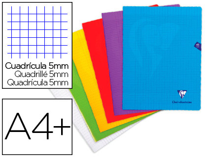 CAHIER PIQU CLAIREFONTAINE MIMESYS COUVERTURE POLYPROPYLNE A4+ 24X32CM 96 PAGES 90G QUADRILLAGE 5MM COLORIS ASSORTIS