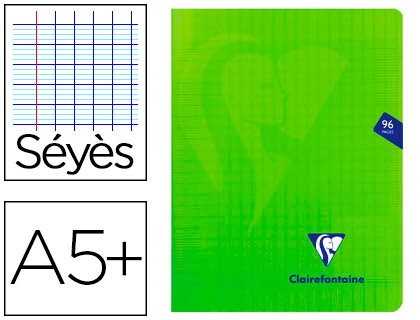 CAHIER PIQU CLAIREFONTAINE MIMESYS COUVERTURE POLYPROPYLNE A5+ 17X22CM 96 PAGES 90G RGLURE SYS COLORIS VERT