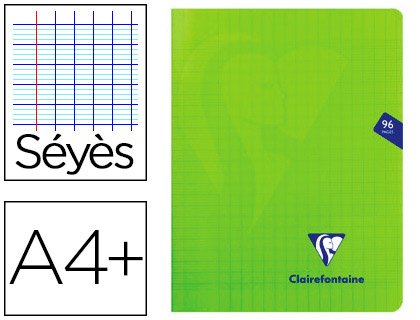 CAHIER PIQU CLAIREFONTAINE MIMESYS COUVERTURE POLYPROPYLNE A4+ 24X32CM 96 PAGES 90G RGLURE SYS COLORIS VERT