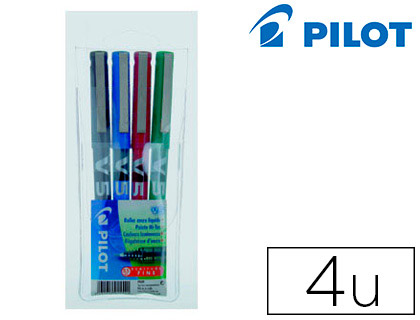 STYLO PILOT V5 CRITURE FINE 0.3MM CLIP MTAL ENCRE LIQUIDE NIVEAU VISIBLE POINTE INDFORMABLE POCHETTE 4 UNITS