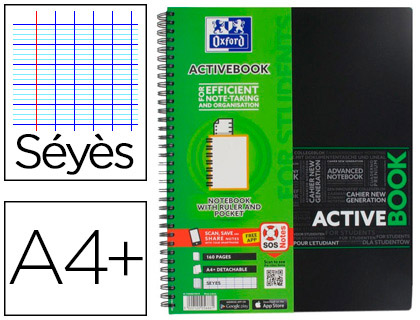 CAHIER OXFORD ACTIVEBOOK RELIURE INTGRALE A4+ 24X32CM 160 PAGES 90G PERFOR SYS MARQUE-PAGE AMOVIBLE