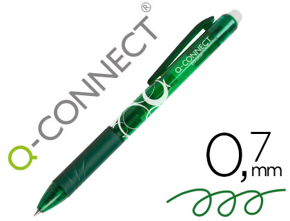 ROLLER Q-CONNECT CRITURE MOYENNE 0.7MM ENCRE EFFAABLE GRIP PRHENSION GOMME SERTIE COLORIS VERT