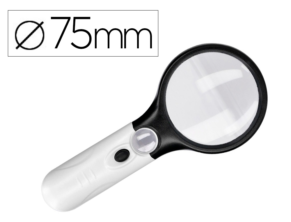 LOUPE LECTRIQUE Q-CONNECT LENTILLE VERRE RONDE 75MM DIAMTRE MONTURE ABS GROSSISSEMENT PAR 3 3 AMPOULES LED