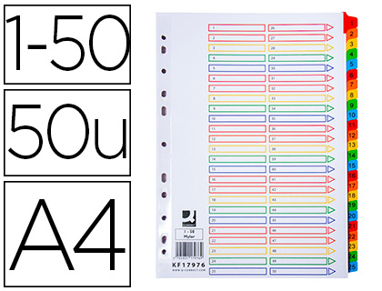 INTERCALAIRE Q-CONNECT NUMRIQUE PLASTIQUE 25 POSITIONS A4 210X297MM CARTE MYLAR 50 TOUCHES