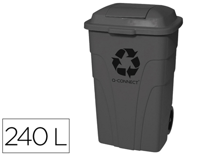 POUBELLE CONTENEUR Q-CONNECT PLASTIQUE AVEC COUVERCLE      CAPACITE 240L COLORIS GRIS    DIM. 1040X610X610MM AVEC