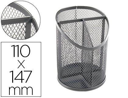 POT A CRAYONS Q-CONNECT MAILLE METALLIQUE 3           COMPARTIMENTS HAUTEUR 147 MM  DIAMETRE 110MM COLORIS ARGENT