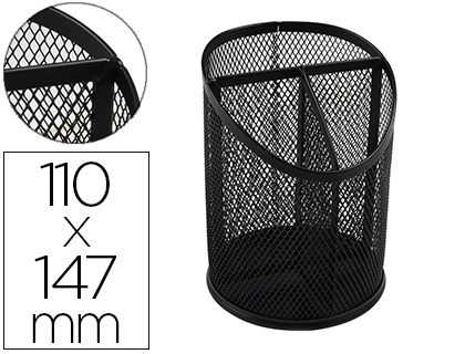 POT A CRAYONS Q-CONNECT MAILLE METALLIQUE 3           COMPARTIMENTS HAUTEUR 147 MM  DIAMETRE 110MM COLORIS NOIR
