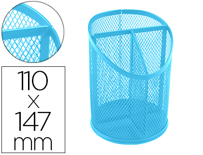 POT A CRAYONS Q-CONNECT MAILLE METALLIQUE 3 COMPARTIMENTS HAUTEUR 147 MM DIAMTRE 110 MM COLORIS TURQUOISE