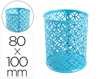 POT A CRAYONS Q-CONNECT MOTIF METALLIQUE HAUTEUR 100 MM     DIAMETRE 80MM COLORIS         TURQUOISE
