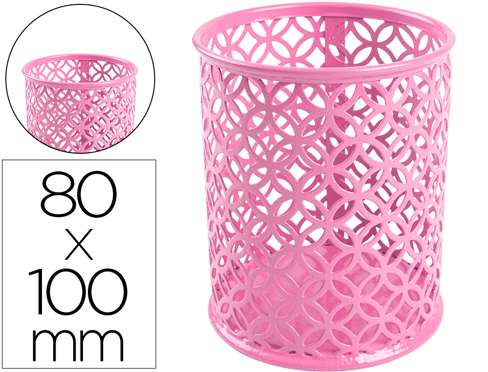 POT A CRAYONS Q-CONNECT MOTIF METALLIQUE HAUTEUR 100 MM     DIAMETRE 80MM COLORIS ROSE