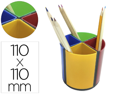 POT A CRAYONS Q-CONNECT PLASTIQUE 4 COMPARTIMENTS     ROTATIF HAUTEUR 110 MM        DIAMETRE 110MM COLORIS