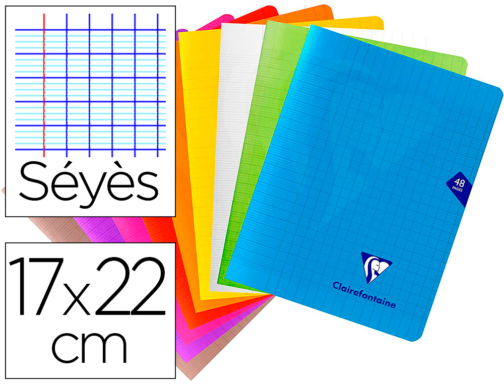 CAHIER PIQUE CLAIREFONTAINE MIMESYS COUVERTURE POYLPROPYLENE 17X22CM 48 PAGES 90G SEYES COLORIS ASSORTIS