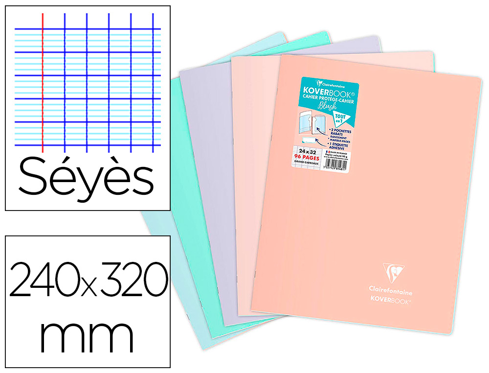CAHIER PIQUE CLAIREFONTAINE KOVERBOOK BLUSH POLYPROPYLENE 24X32CM 96 PAGES SEYES        COLORIS PASTEL ASSORTIS